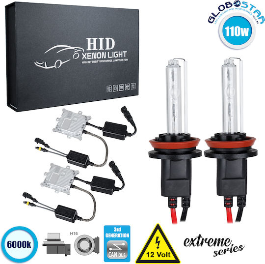 GloboStar Car Xenon Kit Extreme Series H16 CAN Bus 110W 9-16V 6000K Cold White