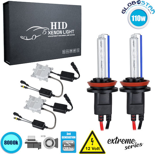 GloboStar Car Xenon Kit Extreme Series H16 CAN Bus 110W 9-16V 8000K Cold White