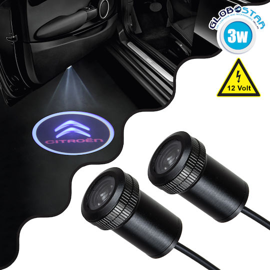 GloboStar Proiectoare Ușă Mașină Proiector auto marca Citroen Led Cree XHP35 3W 240lm 120° DC 12V IP20 Alb rece 6000K cu Logo Citroen