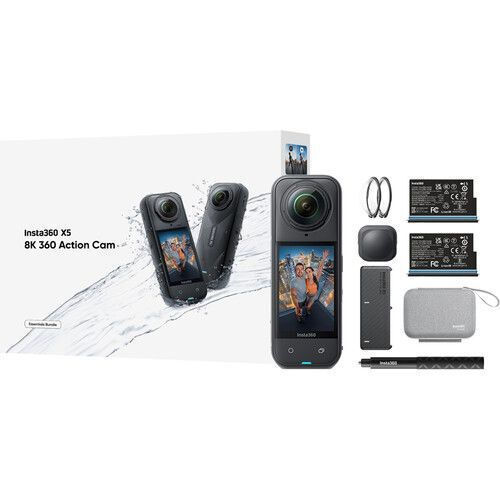 Insta360 X5 Action Camera 8K Essentials Bundle με Οθόνη και Wi-Fi Μαύρη
