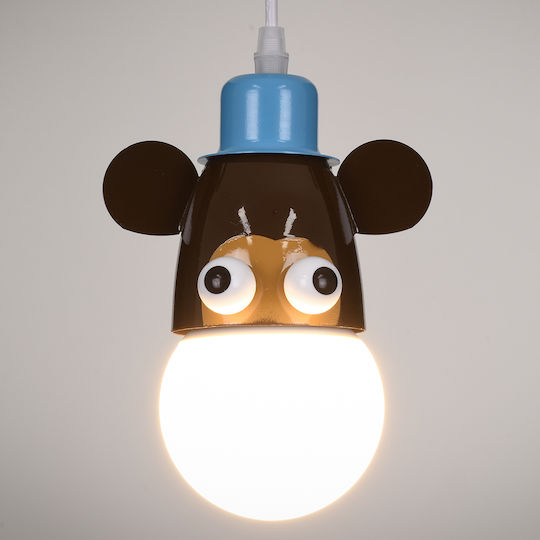 GloboStar Einfaches Kinderzimmer-Deckenleuchte Hängend aus Metall mit E27-Fassung Hellblau - Braun 10,5x13,5cm