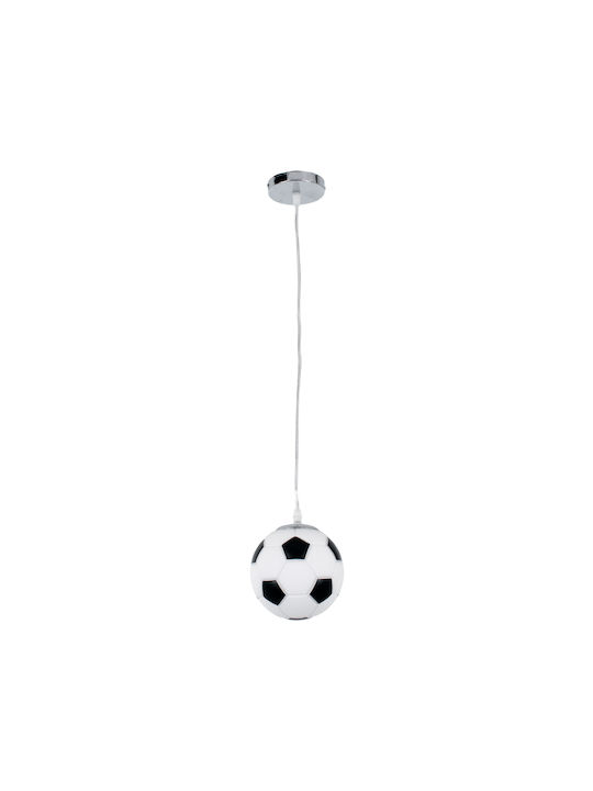 GloboStar Football Μονόφωτο Παιδικό Φωτιστικό Κρεμαστό από Γυαλί με Υποδοχή E27 Μαύρο/Λευκό 15x18cm
