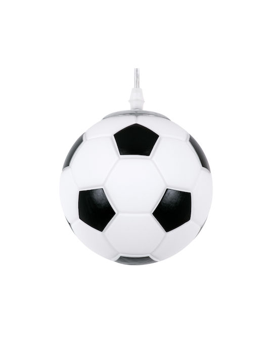 GloboStar Football Μονόφωτο Παιδικό Φωτιστικό Κρεμαστό από Γυαλί με Υποδοχή E27 Μαύρο/Λευκό 15x18cm