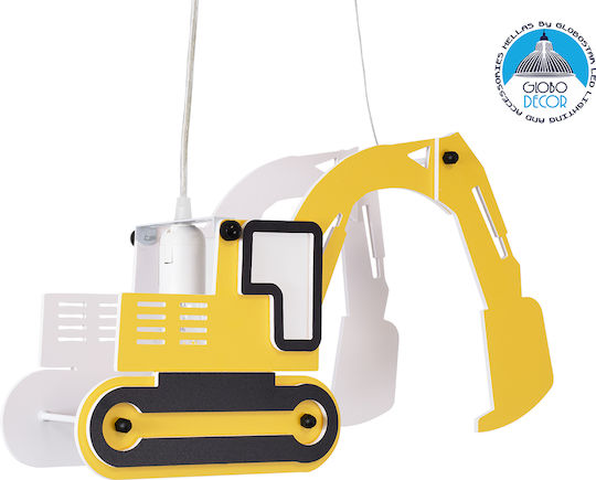 GloboStar Excavator Μονόφωτο Παιδικό Φωτιστικό Κρεμαστό από Πλαστικό με Υποδοχή E27 Κίτρινο 45x27cm