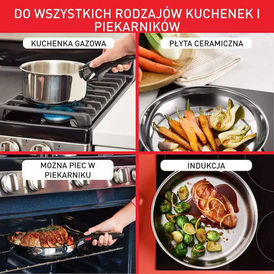 Tefal Ingenio Cook Eat Σετ Μαγειρικά Σκεύη από Ανοξείδωτο Ατσάλι Ασημί 5 τεμαχιών