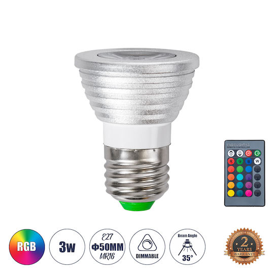 GloboStar Смарт крушка LED 3W за фасунга E27 и форма MR16 RGB 240лм Димируем