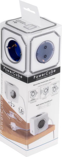 GloboStar PowerCube with Surge Protection 4 Positions with 2 USB-A and Cable 1.5m