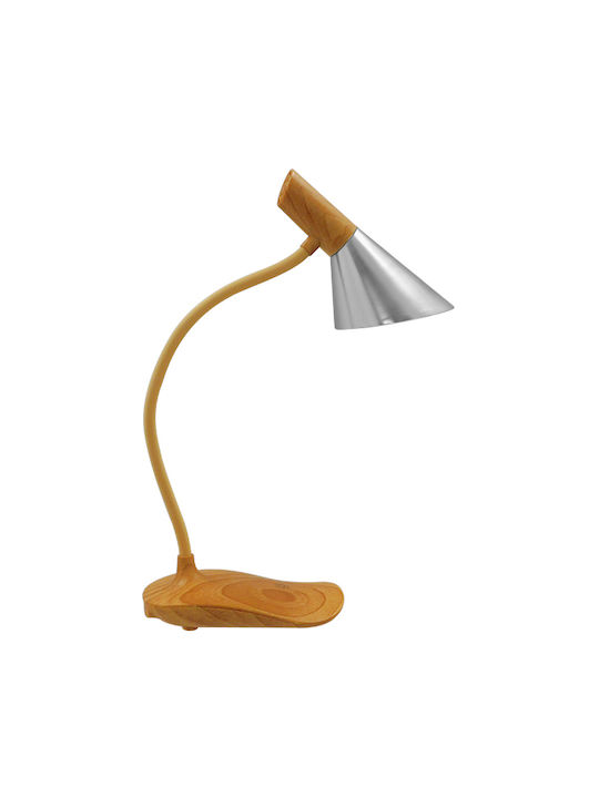GloboStar Draper LED Office Lamp Height: 25.5cm with Wood in Silver Color