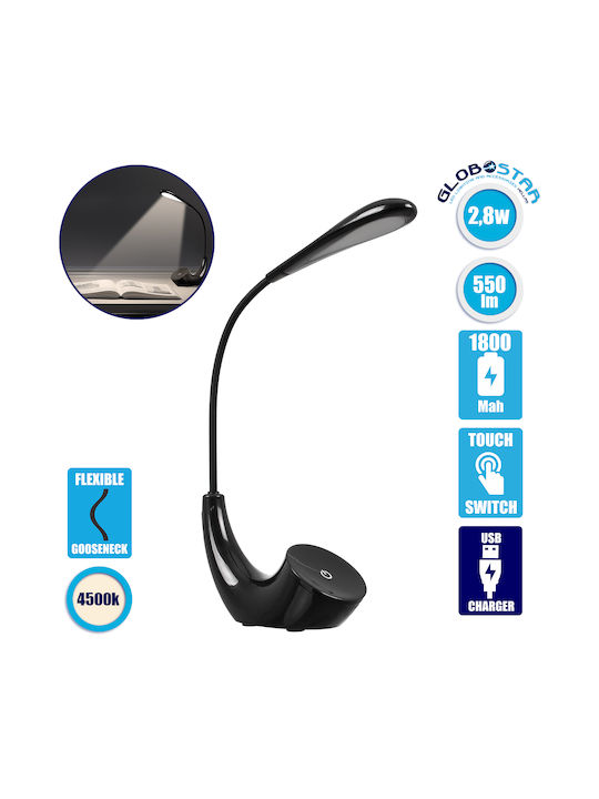 GloboStar Tesler Rechargeable LED Office Lamp with Flexible Arm in Black Color