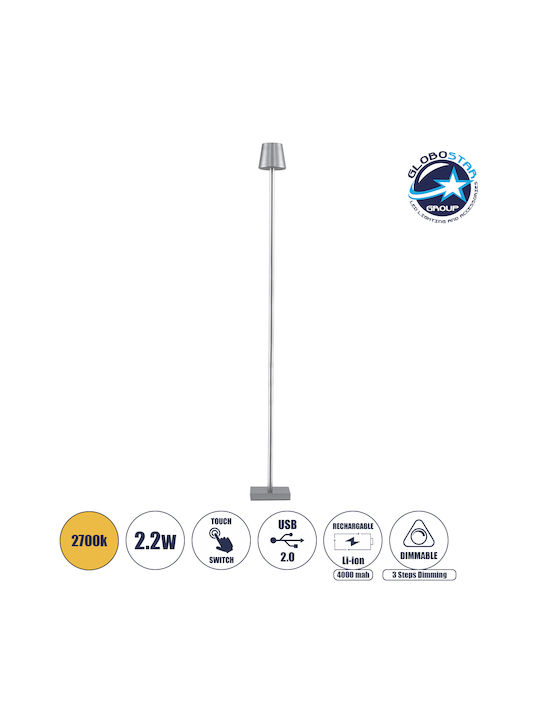 GloboStar Nega Outdoor Floor Lamp LED for Exterior Space 2.2W with Warm White Light IP44 Silver