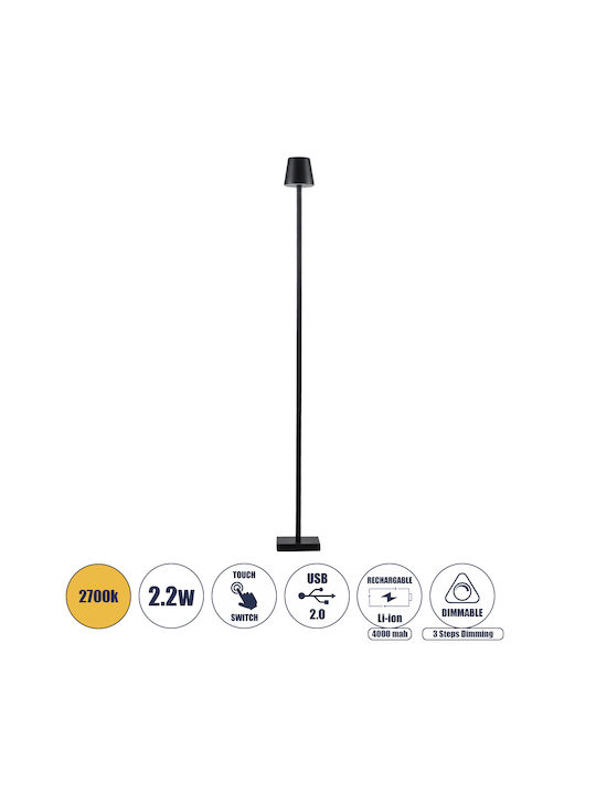 GloboStar Nega Outdoor Floor Lamp LED 2.2W With Warm White Light IP44 Black