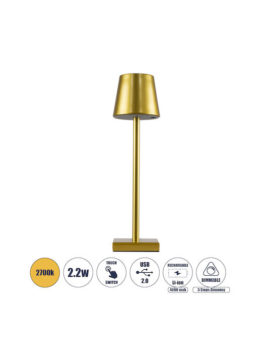 GloboStar Nega Outdoor Desktop LED Lamp 2.2W with Warm White Light IP44 Gold