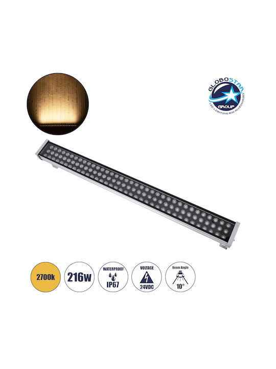 GloboStar Washergaia Außenstehlampe LED Wall Washer 216W mit Warmes Weiß Licht IP67 Silber