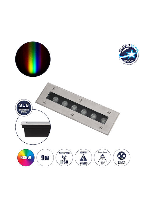 GloboStar Undergroundremvi Outdoor Floor Lamp LED Wall Washer 9W RGBW IP68 Silver