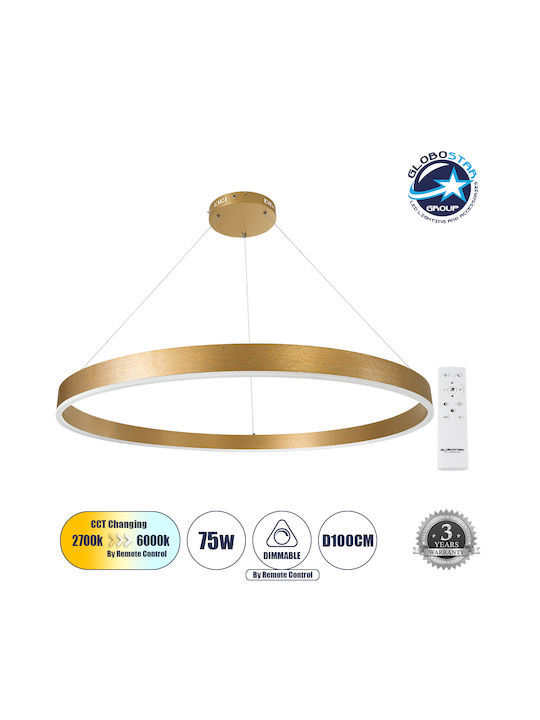 GloboStar Venom Κρεμαστό Φωτιστικό Χρυσό LED με Ρυθμιζόμενο Λευκό Φως 100x100εκ.