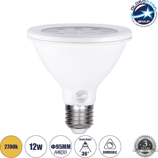 GloboStar LED Bulb 12W 95mm for Socket E27 and Shape PAR30 Warm White 1320lm