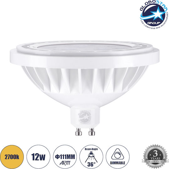 GloboStar LED Bulb 12W 70mm for Socket GU10 and Shape AR111 Warm White 1320lm Dimmable