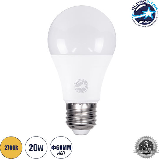 GloboStar LED Bulb 20W 110mm for Socket E27 and Shape A60 Warm White 2200lm