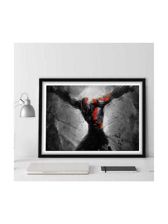 Gaming Poster God War Kratos Gm029 30cm X 40cm Premium Black Wooden Frame