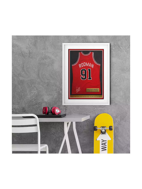 Poster Nba Rodman 91 Jersey Snk056 21cm X 30cm Premium Μαύρο Ξύλινο Κάδρο