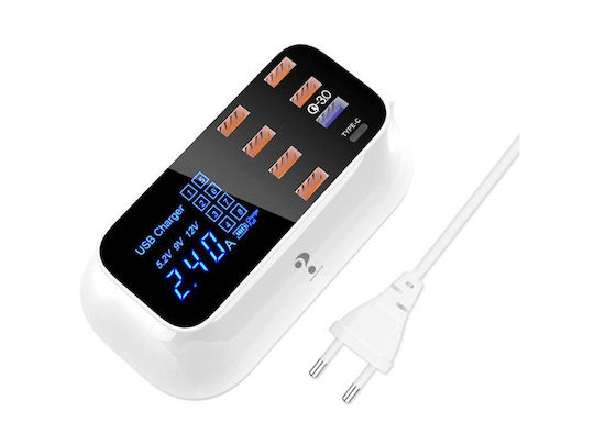 Ladestation mit 8 USB-A Anschlüsse 40W Schnellaufladung 3.0 in Weiß Farbe (AT06204)