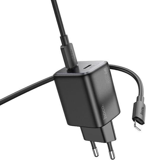 Hoco Charger GaN with 2 USB-C Ports and Cable USB-C - Lightning 45W Power Delivery Blacks (N42)