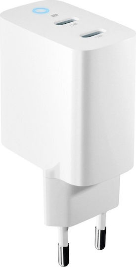 Forever Φορτιστής Χωρίς Καλώδιο GaN με 2 Θύρες USB-C 40W Power Delivery Λευκός (TC-06-40CC)