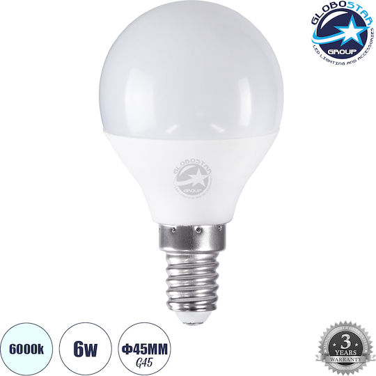 GloboStar LED-Lampe 6W 78mm für Fassung E14 und Form G45 Kühles Weiß 600lm