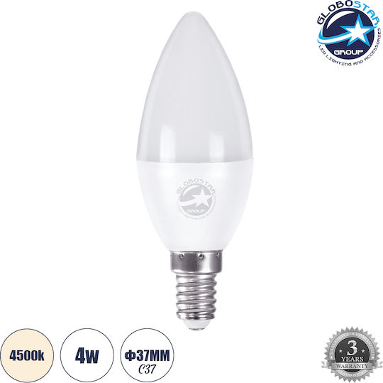 GloboStar LED Bulb 4W 100mm for Socket E14 and Shape C37 Natural White 388lm