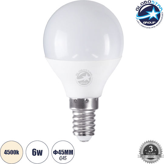 GloboStar LED Bulb 6W 78mm for Socket E14 and Shape G45 Natural White 582lm