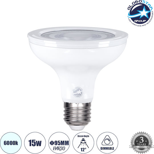 GloboStar LED крушка 15W 95mm за фасунга E27 и форма PAR30 Хладно бяло 1500лм Димируем