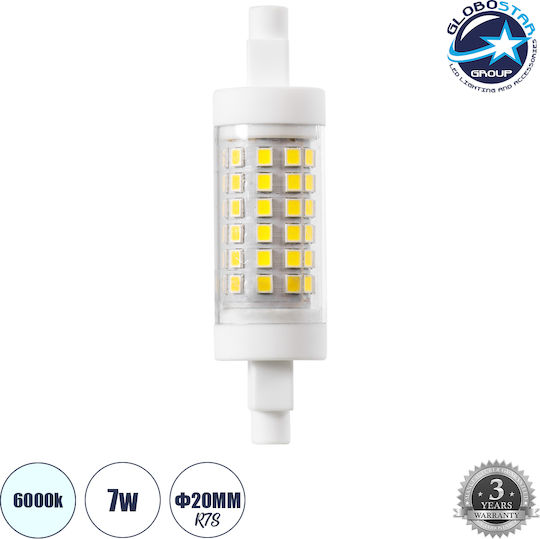 GloboStar LED-Lampe 7W 78mm für Fassung R7S und Form R80 Kühles Weiß 847lm