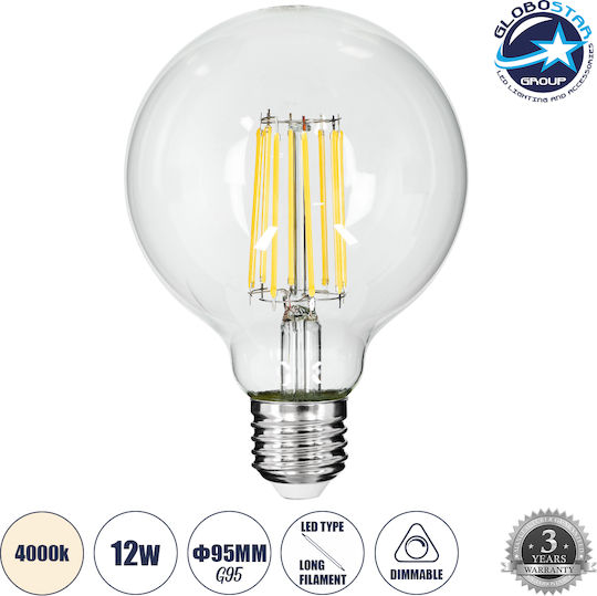 GloboStar LED Bulb 12W 135mm for Socket E27 and Shape G95 Natural White 1320lm Dimmable