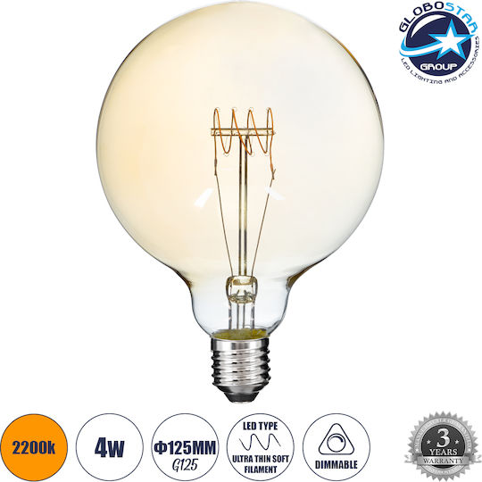 GloboStar LED крушка 4W 180mm за фасунга E27 и форма G125 Топло бяло 280лм Димируем