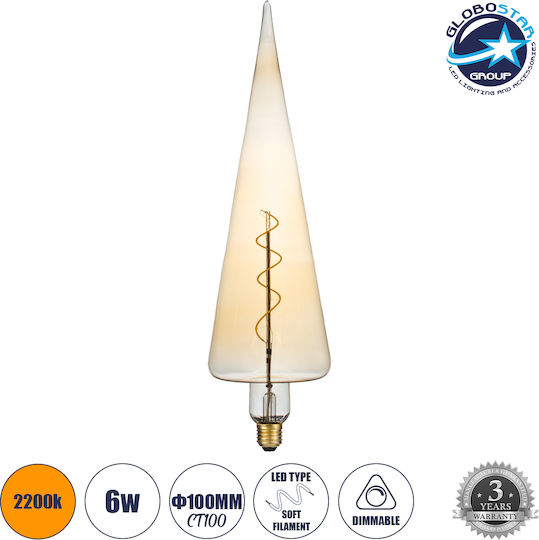 GloboStar LED крушка 6W 280mm за фасунга E27 Топло бяло 420лм Димируем