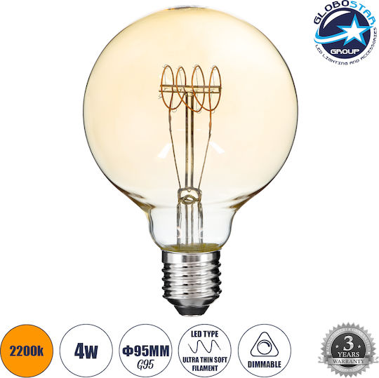 GloboStar LED-Lampe 4W 135mm für Fassung E27 und Form G95 Warmes Weiß 280lm Dimmbar