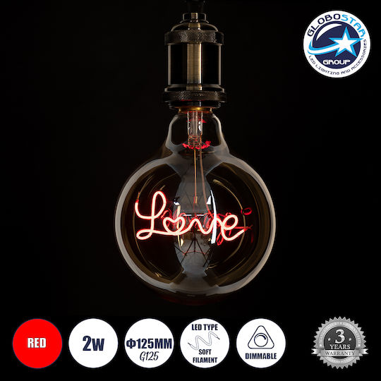 GloboStar LED Bulb 4W 180mm for Socket E27 and Shape G125 Red 280lm Dimmable