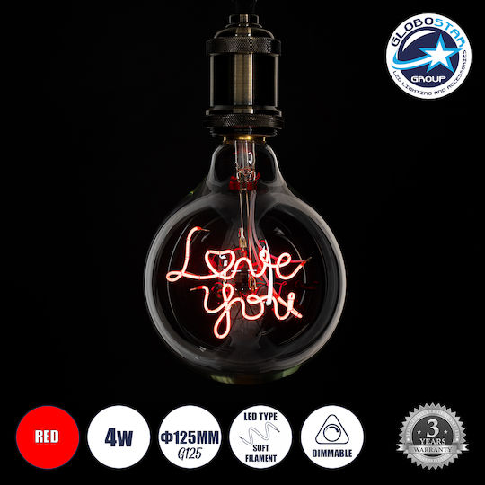 GloboStar LED Bulb 4W 180mm for Socket E27 and Shape G125 Red 340lm Dimmable