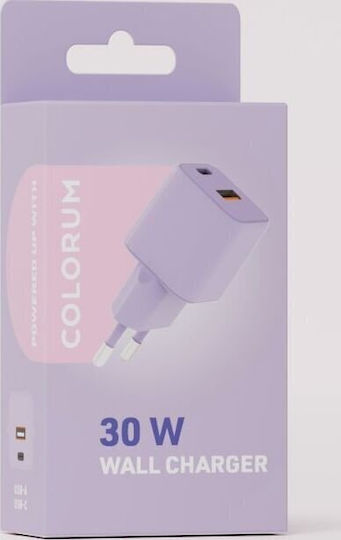 Colorum Charger with Built-in Cable 30W Power Delivery Purple (GSM178775)