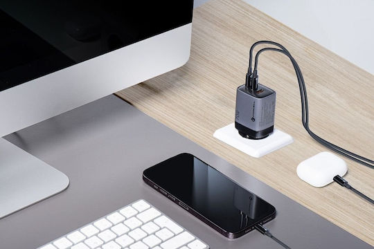 Forcell Φορτιστής Χωρίς Καλώδιο GaN με Θύρα USB-A και 2 Θύρες USB-C 70W Power Delivery / Quick Charge 4.0 Γκρι (VT-37)