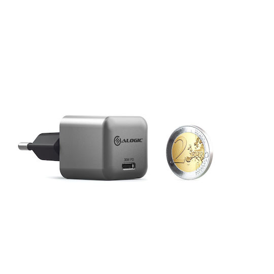 Alogic GaN Kabelloser Ladegerät mit USB-C Ausgangsanschluss 30W Stromlieferung Schwarz (1X30 Rapid Power)