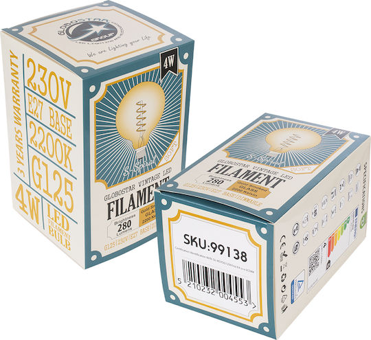 GloboStar Edison Retro LED Bulb 6W 180mm for Socket E27 and Shape G125 Warm White 490lm Dimmable