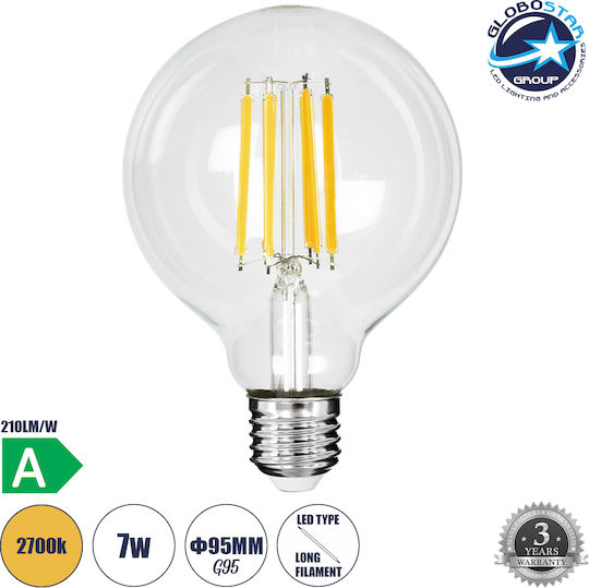 GloboStar LED крушка 7W 138mm за фасунга E27 и форма G95 Топло бяло 1470лм