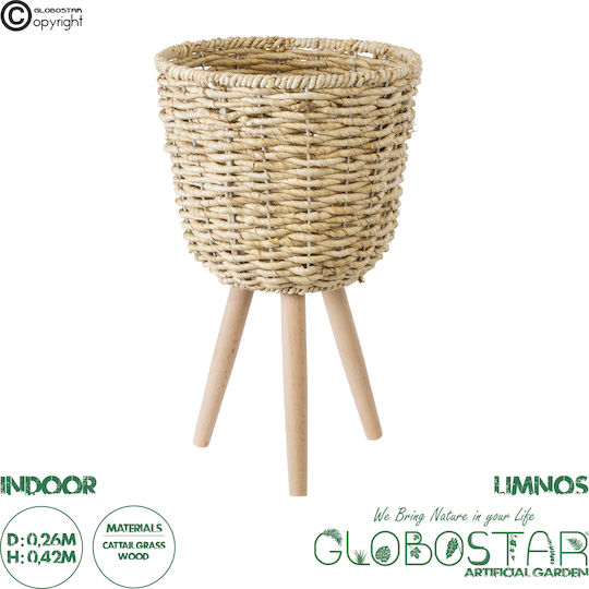 GloboStar Artificial Garden Limnos Planter Wicker Beige with Stand 26x26x42cm.