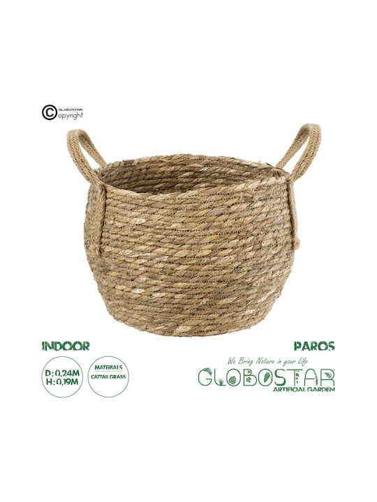 GloboStar PAROS Übertopf Korbweide Beige mit Gestell 24x24x19εκ.