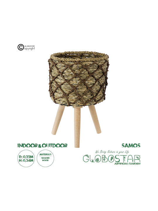 GloboStar Samos Planter Wicker Beige with Stand 22x22x34cm.