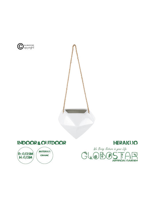 GloboStar Heraklio Hängend Übertopf Keramik Weiß 13.5x13.5x37εκ.