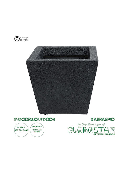 GloboStar Karraspio Übertopf Polyester Schwarz mit Gestell 34x34x30εκ.