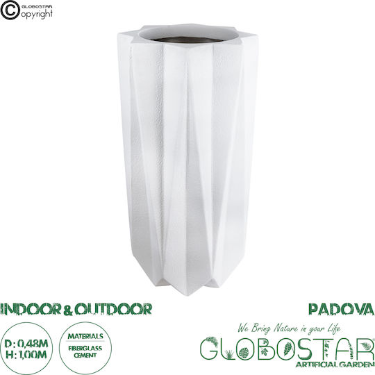 GloboStar Padova Übertopf Polyester Weiß mit Gestell 48x48x100εκ.