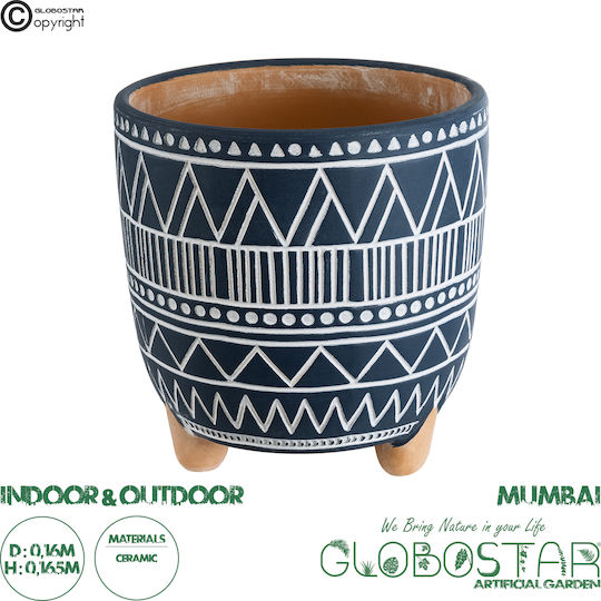 GloboStar Artificial Garden Mumbai Саксия Керамика Син Със стойка 16x16x16.5εκ.